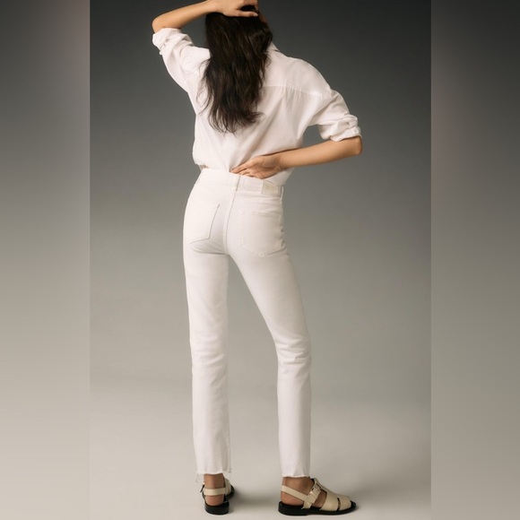 Anthropologie Paige Cindy High Rise Straight Leg Jeans White Noise Wash Size 33 - Picture 3 of 15